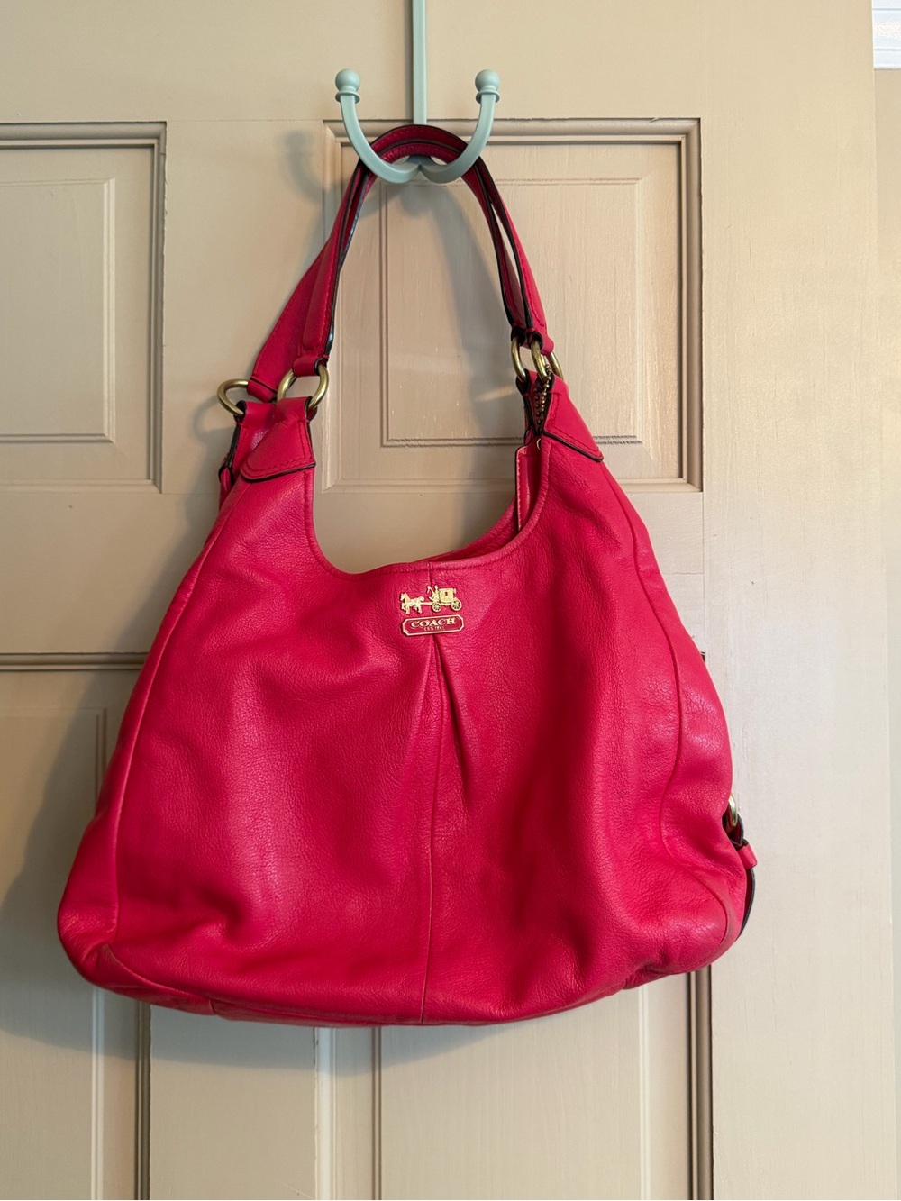 Coach Pebble Leather Hobo Bag in Hot Pink with Gold Hardware